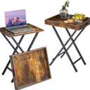 IBUYKE Foldable TV Tray Set of 2 TV,End Table with Removable Food Serving Tray,Portable Wooden Snack Table for Livingroom, Bedroom, Office, Camping,Rustic Brown, UTVT001H