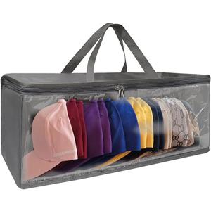 Hat Organizer for Closet, 8.6" Width Widened Design, Large Hat Box, Baseball Cap Storage Bag with Carrying Handles & Lid, Solid Structure with Plastic Boards (Dark Gray)