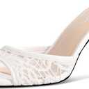 Women's Kitten Heels Open Toe Mules Heels Slip On Lace Heeled Sandals Summer Dress Shoes for Party Wedding, Size: 9.5