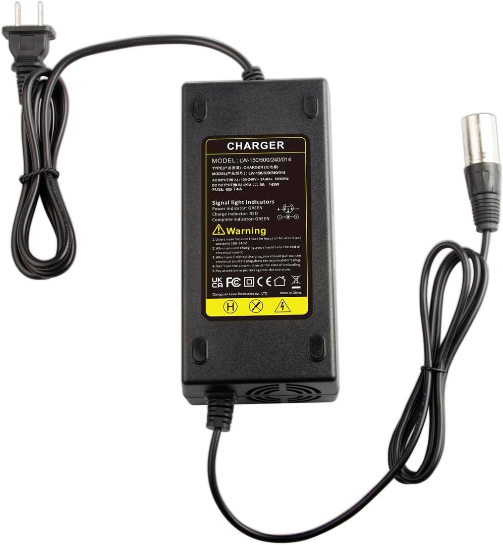New 24V 5A Battery Charger for Electric Bike, Wheelchair, Mobility EA1065, S150 180 X-CEL, Jazzy 1107,1121, 1121 HD, 614, 614 HD Smart Automatic with 3-Pin Male XLR Connector