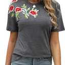 Mexican Shirts for Women Floral Embroidered Tops Short Sleeve Blouses Women's Traditional Fiesta Tees Tunic Peasant, S