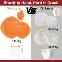 Nervure 175PCS Orange Plastic Plates - Orange and Gold Disposable Plates for 25 Guests Include 50Plates, 25Cups, 25Forks, 25Knives, 25Spoons, 25Napkins for Wedding & Party