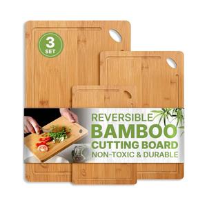 Wood Cutting Boards Set of 3 – Non-Toxic Bamboo Chopping Boards for Kitchen with Deep Juice Grooves – Durable, Eco-Friendly Wooden Serving Boards for Meat, Vegetables & Fruit