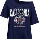 Women's Off The Shoulder Tops Preppy Letter Graphic Tees Summer Casual Short Sleeve Tshirts (Blue, M)