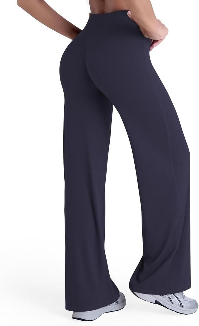 Sunzel Women's Butt Lifting Wide Leg Yoga Pants High Waist Tummy Control No Front Seam Straight Leg Workout Gym Bottoms XS