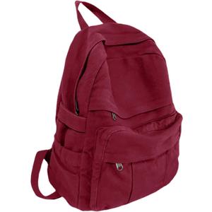 Burgundy Red Canvas Backpack for Women Retro Aesthetic Rucksack Basic Backpack for High School/College Students Travel Laptop Bag