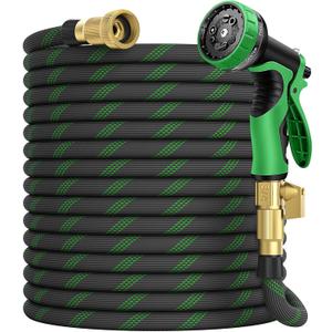 100 ft Garden Hose, 2025 Upgarded Flexible Water Hose 100ft With 10-Pattern Spray Nozzle, Kink-Free, Lightweight, Durable, Leak-Proof Solid Brass Fittings (Black & Green)