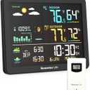 Weather Station Wireless Indoor Outdoor Thermometer, Atomic Clock with Tide Sunrise Sunset Time, Barometer Phase Black
