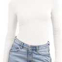 Jar of Love Women's Long Sleeve Shirts for Women Mock Turtle Neck Ribbed Slim Fit Fall Winter Thermal Underwear Tops (White, M)