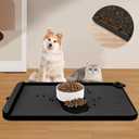 Dog Food Mat, Silicone Dog Mat for Food and Water -Pet Feeding Mats with Residue Collection Pocket, Waterproof Dog Cat Bowl Mats with Raised Edges and Hooks, Placemats for Cats and Dogs Water Bowl (28''x20'', Black)