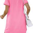 YEXIPO Women's Casual Summer Short Sleeve T Shirt Dress Nightgown Crew Neck Loose Solid Color Basic Dresses with Pockets (Pink, XL)