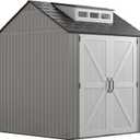 Rubbermaid Resin Outdoor Storage Shed With Floor (7 x 7 Ft) Weather Resistant Gray Organization for Home/Backyard/Garden Tools/Lawn Mower/Bike Storage/Pool Supplies