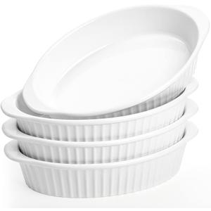 Foraineam 4 Pack 15 oz White Porcelain Oval Baking Dishes, 8.8 x 5.5 x 1.8 Inch Au Gratin Pans Small Table Serving Dish, Lasagna Pan Crme Brulee Bakeware Set with Double Handles, Dishwasher Oven Safe
