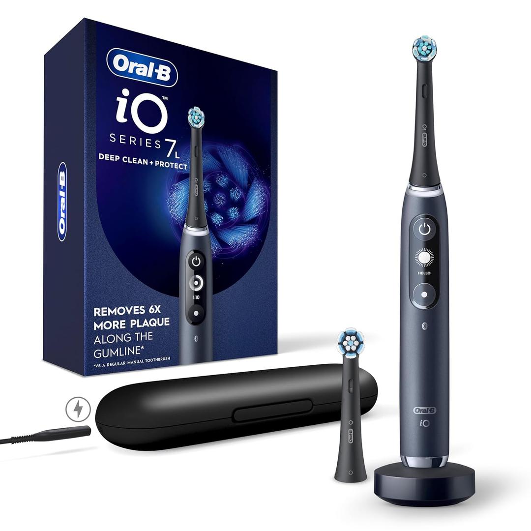 Oral-B iO Deep Clean + Protect Rechargeable Electric Toothbrush, Black with a iO Series 7 Toothbrush, 2 Replacement Brush Heads, and a Charging Travel Case Oral-B iO Deep Clean + Protect Rechargeable Electric Toothbrush, Black with a iO Series 7 Toothbrush, 2 Replacement Brush Heads, and a Charging Travel Case