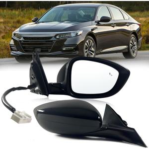 Left Driver Mirror Fits 2018-2022 Honda Accord LX, Sport With Power Glass Heated Blind Spot Detection and Manual Folding Match to Crystal Black Pearl Replace HO1320329 (7Pins)
