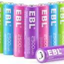 EBL AA Rechargeable Battery 10 Pack 2500mAh Ni-MH Double A Pre-Charged Rechargeable Batteries (10 Pack, 5 Colors in a Box)
