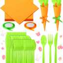 Domensi Hawaiian Luau Napkin Cutlery Set Theme Birthday Party Tableware Include Disposable Spoons Forks Knives Paper Napkins Satin Ribbons(Orange and Green)