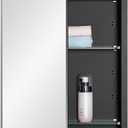 IDYLLOR Black Bathroom Medicine Cabinet with Beveled Edge Mirrored Door 16 x 36 inch, Recessed or Surface Mount, with Adjustable Glass Shelves