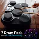 Pyle Electronic Tabletop Digital Drum Set, Compact Portable Drum Pad Kit w/ 8 Touch Sensitive Pads and Pedals, 600 Sounds, USB & Headphone Outputs, MIDI/AUX Inputs, 4x5 Drums & 4x3.5 Cymbals