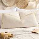 Kevin Textile 14x36 Inch Long Lumbar Pillow Cover 1 Pack Boho Fringe Decorative Rectangle Cushion Case with Tassels Neutral Cotton Woven Textured Farmhouse for Living Room Couch Sofa Bed, Beige