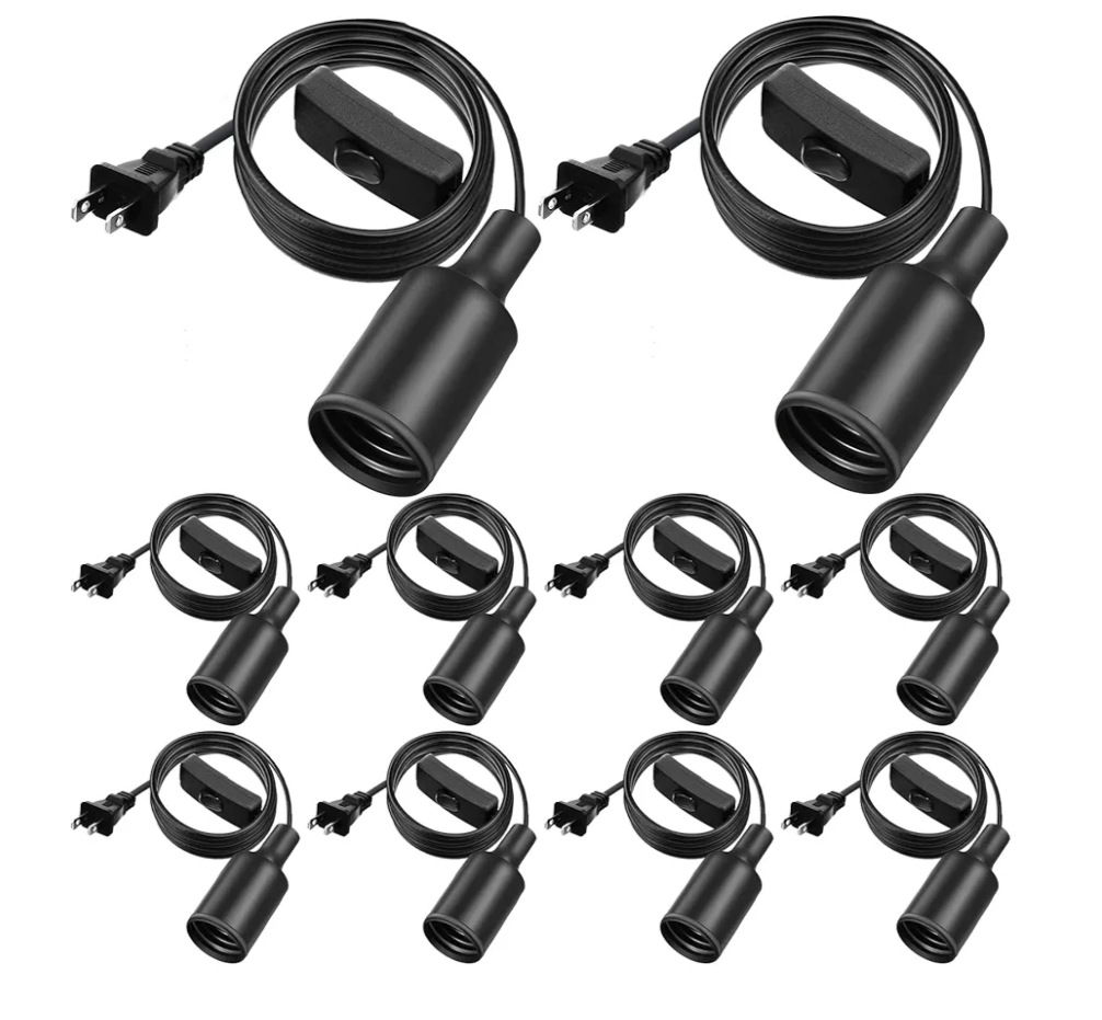 10 Pack Hanging Light Cord Pendant Light Cord with Switch Light Socket Extension Light Bulb Socket Cable Lamp Kit for E26 E27 Lamp Socket Lantern(Black,6 Feet)