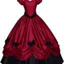 Women's Gothic Victorian Rococo Dress Civil War Southern Belle Tea Party Ball Gown Medieval Evening Dress (Red, L)