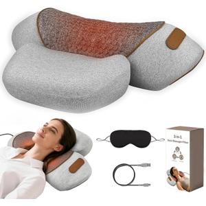 3-in-1 Neck Massager Pillow,Ergonomic Neck Massager with Heating,Traction & Vibration,Hump Corrector for Shoulder Pain Relief, Neck Pillow for Daily Comfort at Home or Office (Gray)