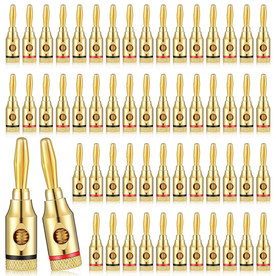 Flutesan 48 Pcs Banana Plugs Gold Plated Speaker Banana Plugs Adapter Connector for Speaker Wire, Wall Plate, Home Theater, Audio/Video Receiver, Amplifiers and Sound Systems