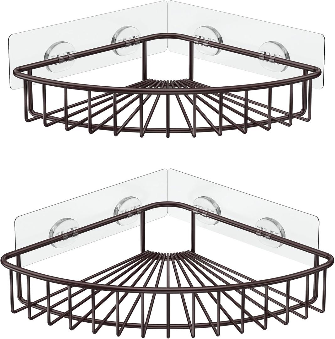 SMARTAKE 2-Pack Corner Shower Caddy, SUS304 Stainless Steel, Wall Mounted Bathroom Shelf with Adhesive, Storage Organizer for Toilet, Dorm and Kitchen (Bronze) (8.7 X 8.7 X 2.0 Inches)