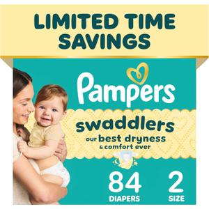 Pampers Swaddlers Diapers, Size 2 (10-22 lbs), 84 Count, Absorbent, Keeps Baby Dry and Comfortable, Skin Safe Disposable Baby Diaper 