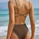 ZAFUL One Piece Swimsuit for Women Ribbed Scoop Neck 1 Piece Bathing Suits Open Back Cheeky High Cut Swimsuits Light Coffee L