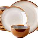 LeRatio Ceramic Dinnerware Sets for 6,18-Piece Plates and Bowls,Handmade Reactive Glaze Dishes Set,Chip Resistant and Scratch Resistant | Oven Dishwasher & Microwave Safe,Service for 6-Kahki (Dreamy Moonlight-Kahki)