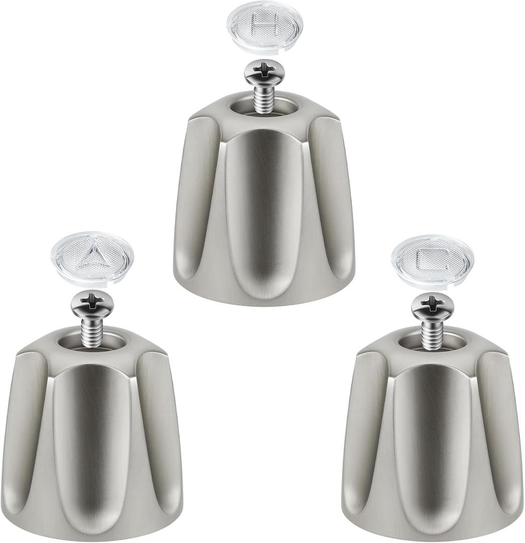 Coolfell Metal Shower Knobs 3 Piece Replacement, Compatible with Price Pfister Shower Verve and Faucet Handle, Shower Knob for 12 Tooth 9.5mm Valve stem, Height 2.35 in Width 2.35 in (Brushed Nickel)