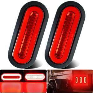 2Pcs 6" inch Oval LED Trailer Red 52 LEDs Halo Brake Stop Turn Signal Running Tail LightsPatented w/Rubber Grommet Sealed Waterproof IP67 for Truck/RV/Van, DC 12V