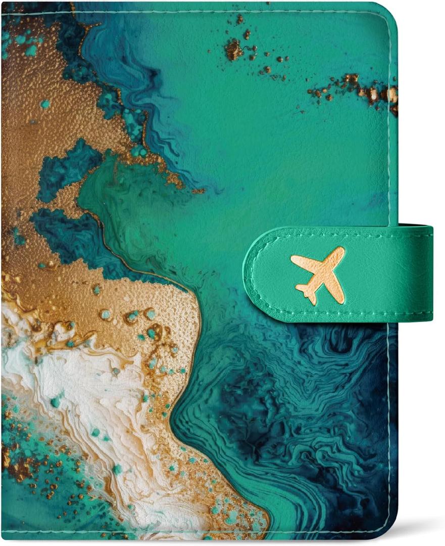 Passport Holder for Travel Essentials, RFID Blocking Leather Cover Wallet with Magnetic Closure, Aesthetic & Cute Passport Book Case for Women and Men - Coastline