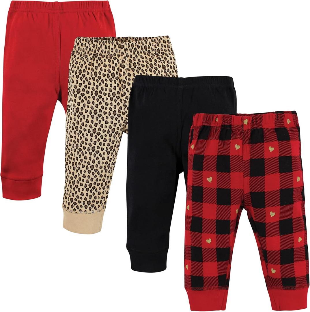 Hudson Baby Unisex Cotton Pants and Leggings (9-12 Months, Gold Heart Plaid)
