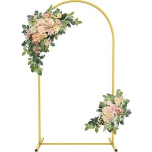 Metal Arch Backdrop Stand 6.6FT, GWEUZMALL Gold Square Balloon Arch Stand for Wedding, Birthday, Baby Shower, Floral Garden Decoration