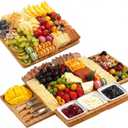 Charcuterie Board with Knife Set, Double-Drawer Cheese Platter, Extra-Large Square Cheese Tray, House Warming Gifts New Home, Carbonized Bamboo