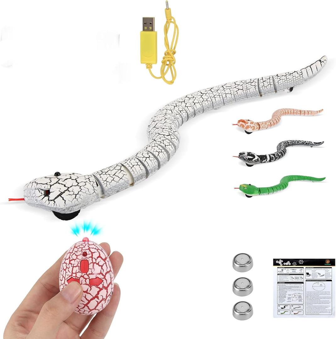 Remote Control Snake Toy RC&Robot Electric Snake Toy Fast Moving of Fake Rattlesnake Christmas Halloween Toys Party Favor Gifts Joke Prank for Kids Boys(White)