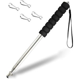 Telescopic Handheld Flagpoles with Clips Portable Flag Pole Lightweight Extendable Tour Guide Stainless Steel Banner Flag Pole Pointer for Teachers with Anti-Slip Grip (8.2ft Black)