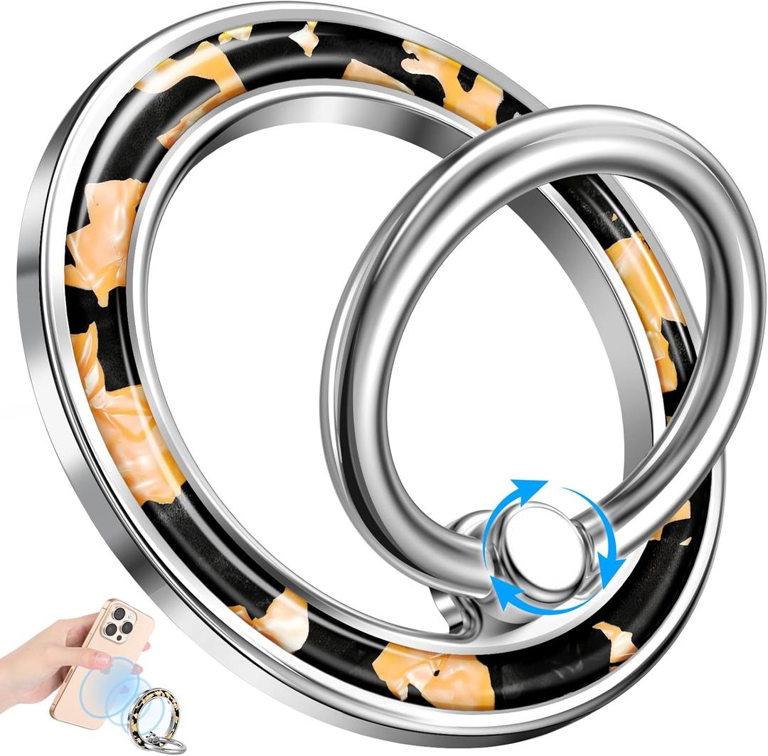 LISEVO Phone Ring Holder Compatible with MagSafe - Magnetic Cell Phone Grip Magnet Removable Finger Ring Grip Stand Cute Girly Kawaii Black Gold Design for iPhone 17 Pro Max 16 15 14 13 12 Series