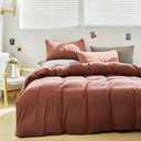 Luxlovery Brick Red Comforter Set Full Dark Rust Bedding Comforter Set Full Solid Blackish Red Soft Breathable Blanket Quilts 3 Piece Bedding Set Women Men Adults Teens