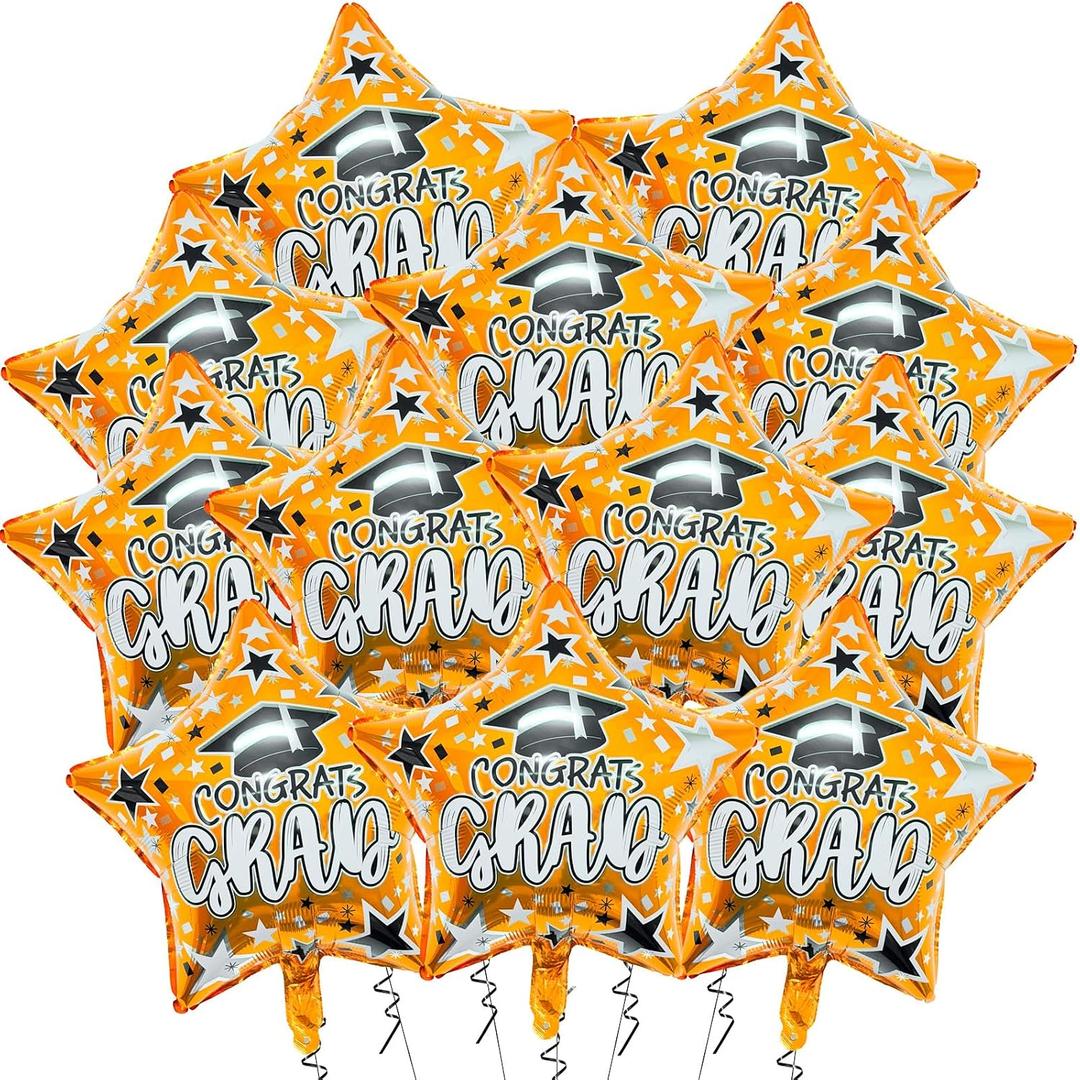 2 x 12Pcs Congrats Grad Balloons - 18Inch Orange Star Balloons for Graduation Decorations Class of 2026 - Congratulations Grad Balloons for Congrats Grad Decorations - Graduation Party Decorations