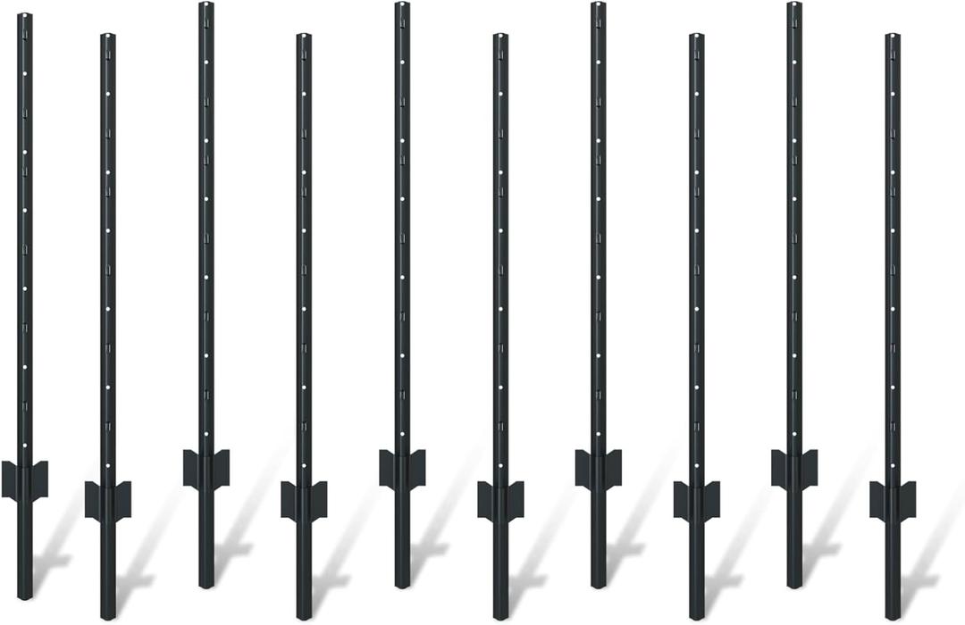 Black PVC Coated Metal Fence Posts for Wire Fence, Pack of 10, No-Dig U Post for Garden, Farm, Yard, and Other Outdoor Settings, Easy Installation (4FT)