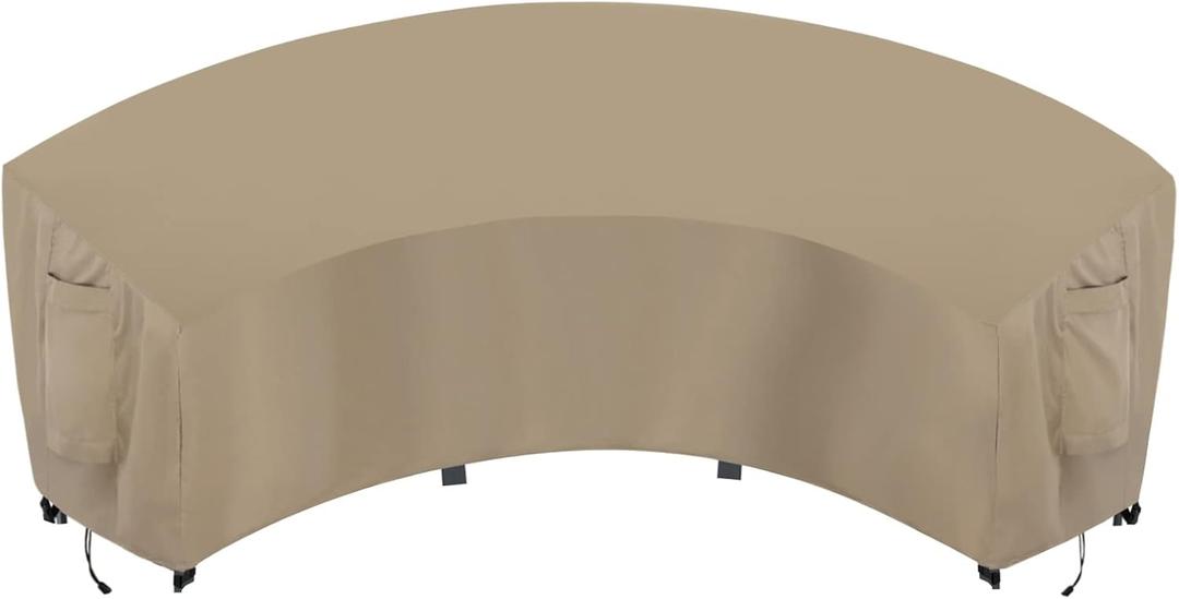 OutdoorLines Waterproof Curved Outdoor Sectional Cover - UV Resistant Windproof Patio Sectional Sofa Covers for Deck, Lawn and Backyard, Heavy Duty Furniture Covers (150Lx36Dx38Hx112FL, Camel)