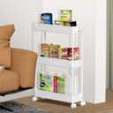 SPACELEAD Slim Storage Cart 3 Tier,Bathroom Organizer Rolling Utility, Mobile Shelving Unit Slide Out for Office, Kitchen, Laundry Room & Narrow Places,White