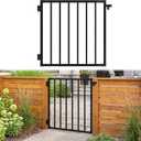 3ft.W x 42in.H Black Metal Fence Gate, Deck Gates Outdoor with Latch，Metal Garden Gate with Aama2604 Coat Finish Rust Resistant Finish for Yard, Patio, Deck and Outdoor Fence