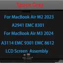 Daplinno 15" Screen Replacement for MacBook Air M3 A3114 EMC 9301 EMC 8612 M2 A2941 EMC 8301 MQKV3LL/A MQKU3LL/A 2024 2023 LCD Screen Display Complete Top Assembly (Space Gray)