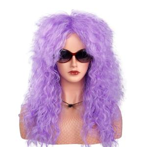 MEIRIYFA 80s Rocker Punk Wig Long Curly Wig for Men and Women Retro Mullet Wigs for Halloween Costume Cosplay Party (Purple)