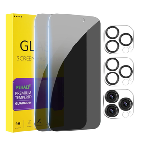 PEHAEL 2+2 Pack for iPhone 15 Pro Max Privacy Screen Protector with Camera Lens Protector Full Coverage AntiSpy Tempered Glass Film 9H Hardness Easy Installation Bubble Free [6.7 inch]